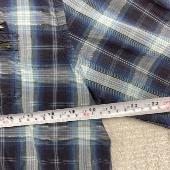 Y2K Guess Mens Blue Plaid Button-Down Long-Sleeve Shirt Metal Snap / Zip Size XL - Picture 10 of 16